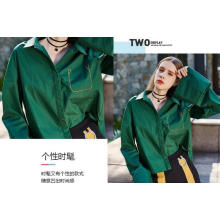 Deep Green Spring Fashion Loose Sleeve Ladies Shirt